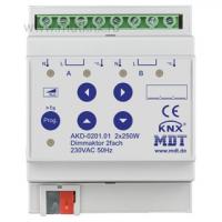 MDT AKD-0201.02 Универсальный диммер KNX, 2х канальный, нагрузка 2-250 Вт/ВА, выход 230В